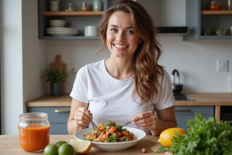 Woman enjoying a vibrant, healthy meal